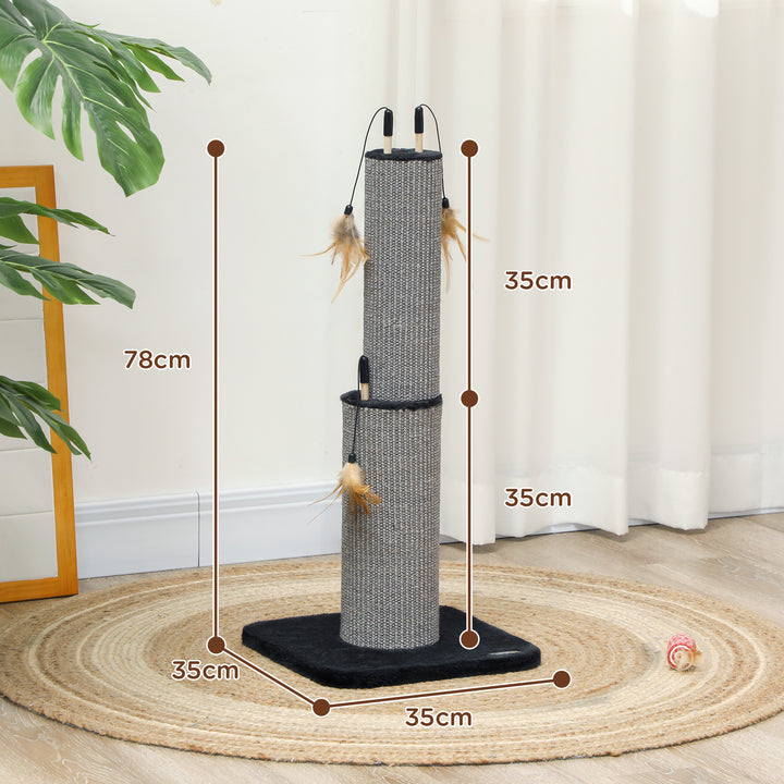 78cm 2-in-1 Cat Scratching Post with 3 Toy Feathers, Black