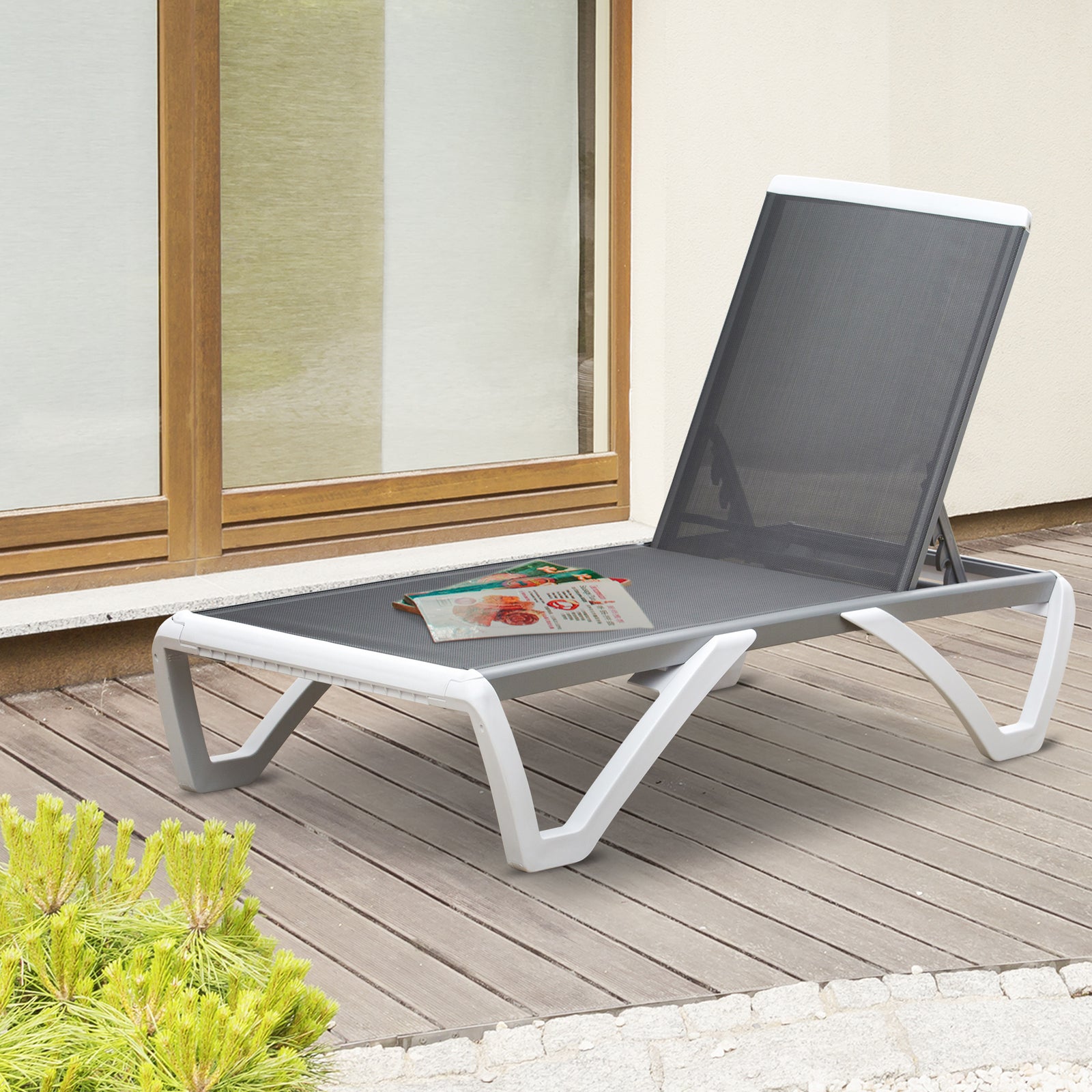 Aluminium Frame Sun Lounger, with Adjustable Back - Grey