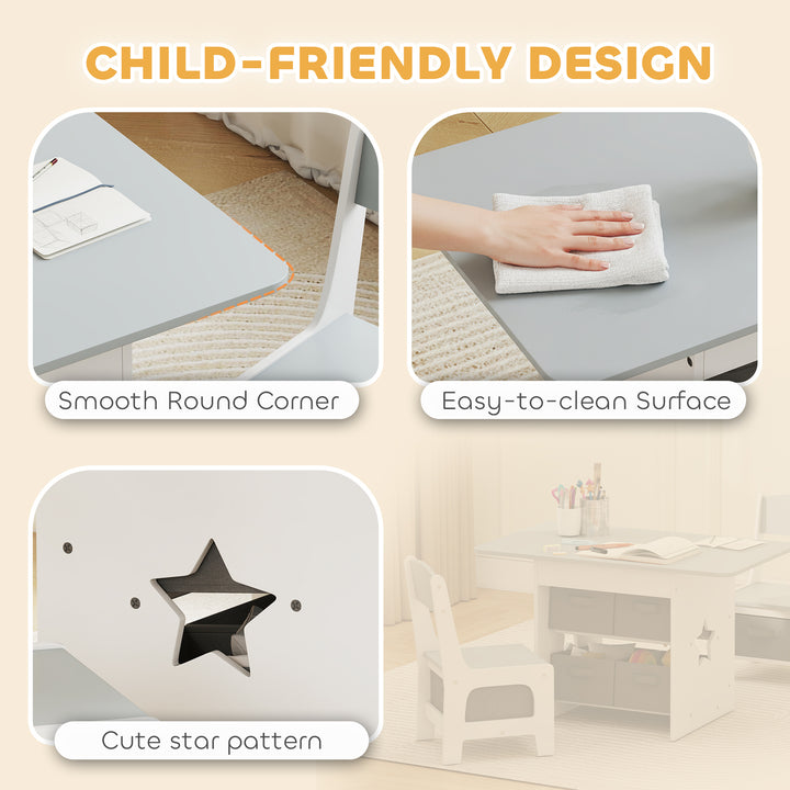 MCL Kids Table and Chair Set, Toddler Table and 2 Chairs Set with 6 Removable Drawers, for Boys Girls Ages 3-8, Light Grey