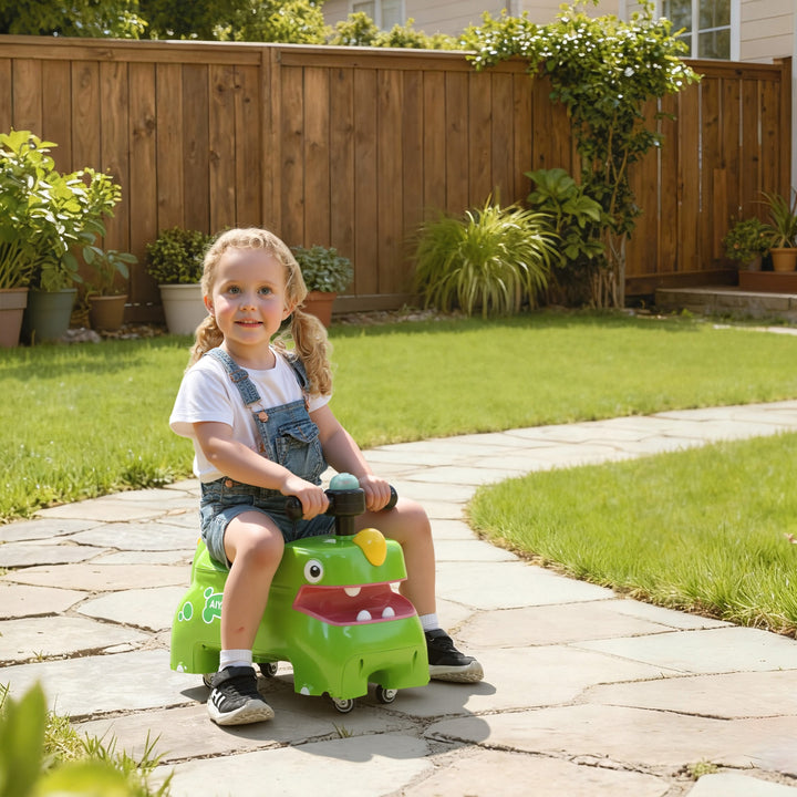 Kids Ride On Car, Dinosaur Foot to Floor Slider with Storage, Toddler Walker with Light, Sounds