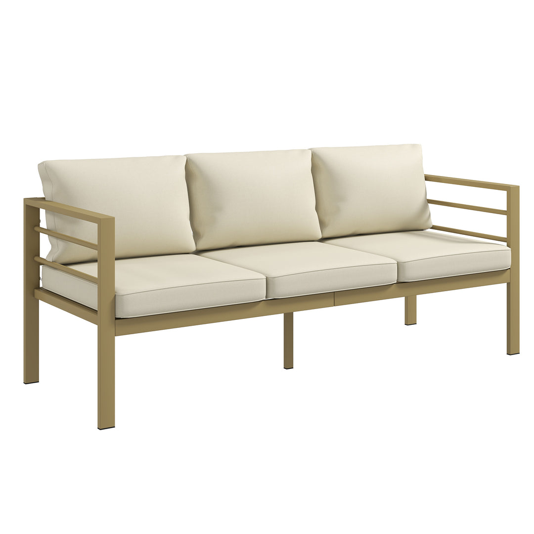 Garden Bench with Cushions, 3-Seater Sofa with Backrest, Armrest and B