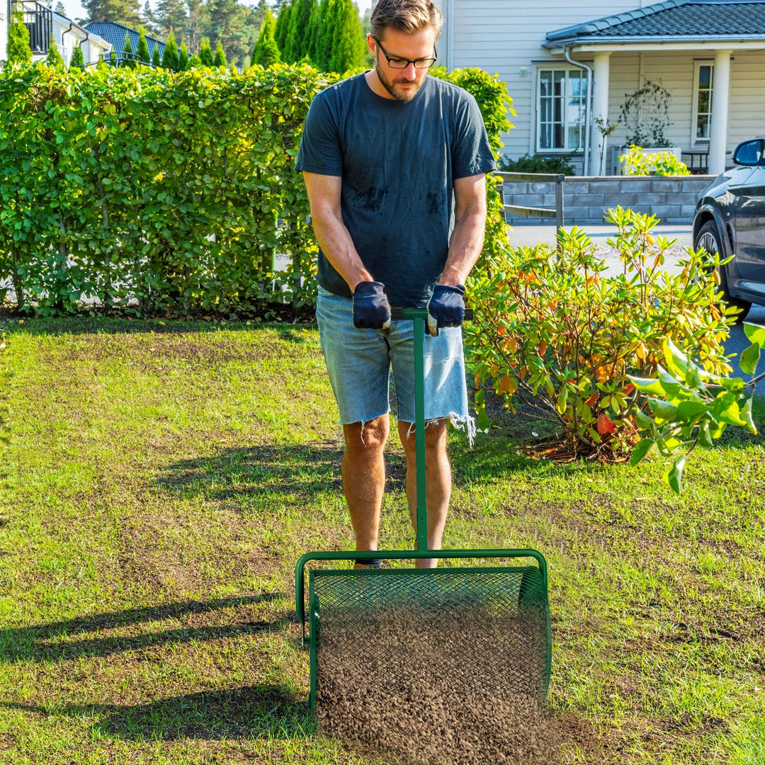 Compost Spreader, 24" Peat Moss Spreader with Height Adjustable T Shap