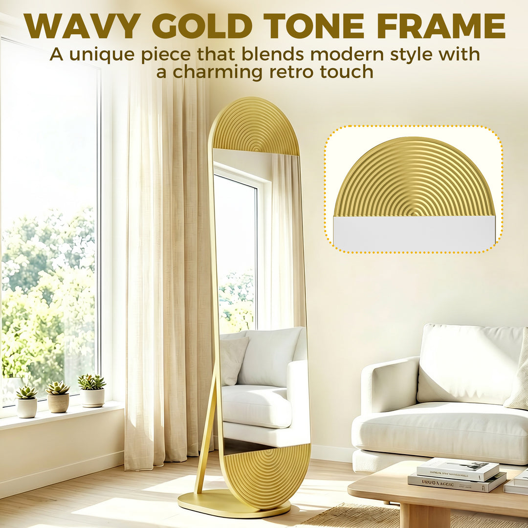 50 x 161 cm Wavy Full Length Mirror, Free Standing Mirror with Metal F