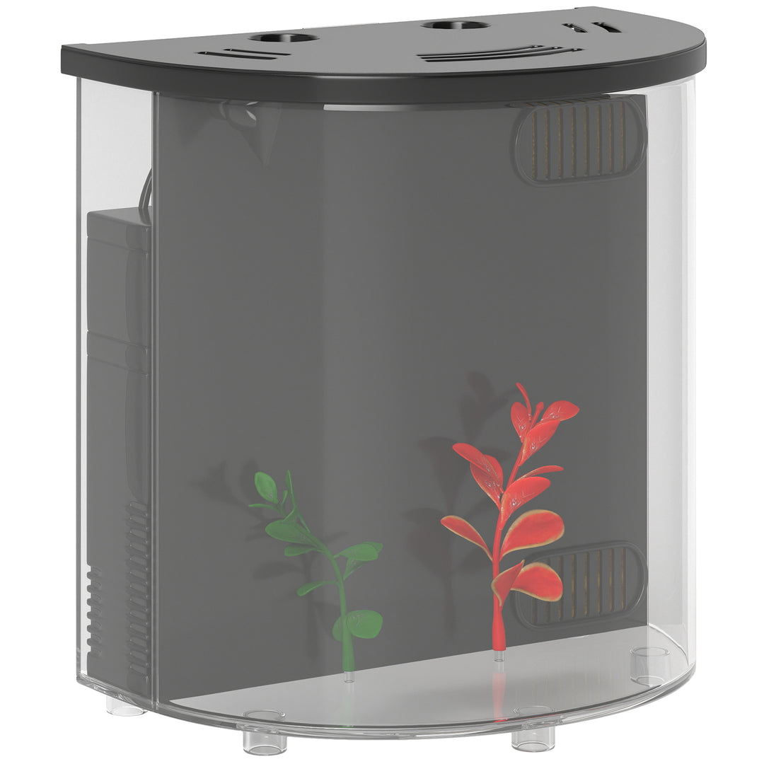3L Small Fish Tank with Filter System, LED Light, Small Fish Tank for Betta, Goldfish, Shrimp, Black