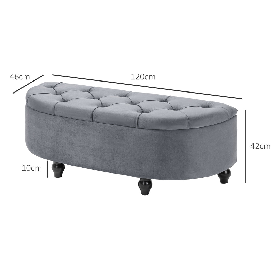 HOMCOM Semi-Circle Bed End Bench Ottoman w/ Storage Tufted Upholstered Accent Seat Footrest Stool w/ Rubberwood Legs for Bedroom & Entryway | Aosom UK