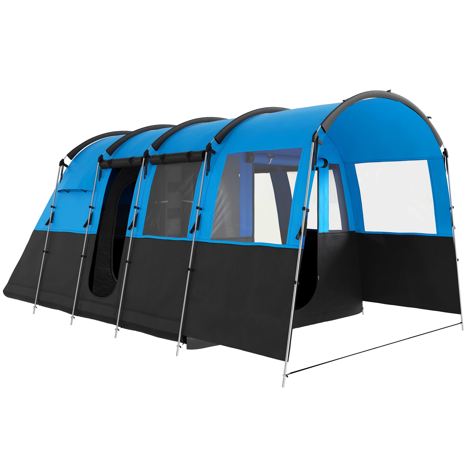 8-Person Camping Tent, Waterproof Family Tent, Tunnel Design, 4 Large Windows, Sleeping Cabins 3000mm Water Column Blue