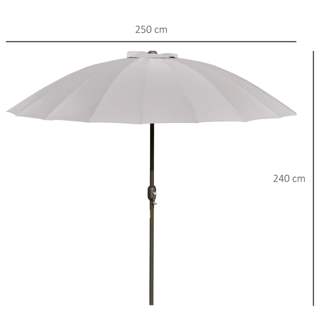 2.5m Tilting Parasol, with Pleated Canopy - Light Grey