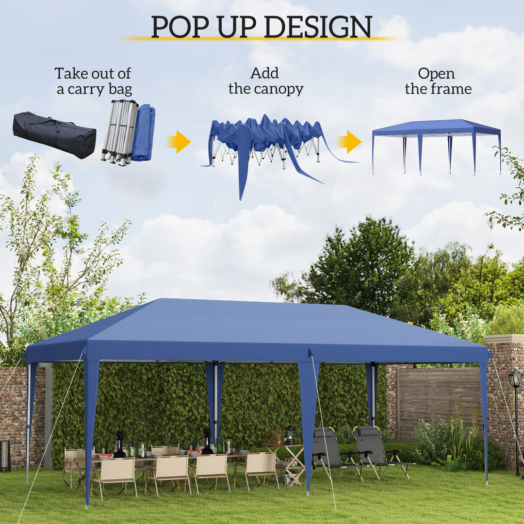 Pop Up Gazebo 3 x 6m, Foldable Canopy Tent, Height Adjustable Wedding Awning Canopy w/ Carrying Bag, Blue