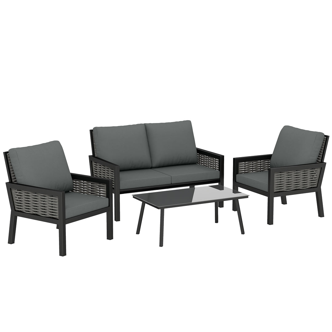 4 Seater Rattan Garden Furniture Set with 2 Armchairs, Loveseat, Coffe