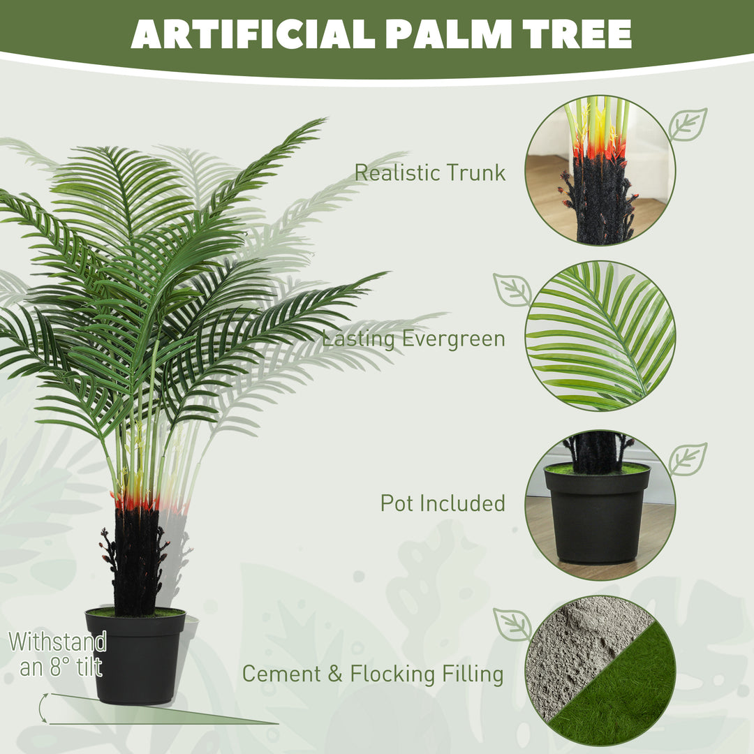 120cm Artificial Areca Palm Tree with 9 PE Leaves, Decorative Artificial Plant with Plastic Pot and Flocked Soil, Fake Plant for Home Office Decor, Green