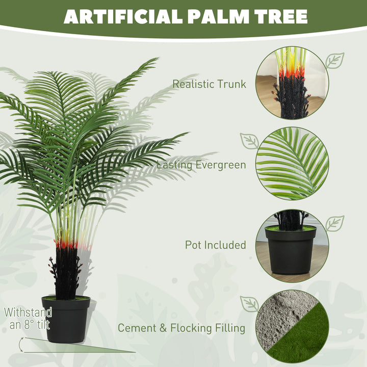 120cm Artificial Areca Palm Tree with 9 PE Leaves, Decorative Artificial Plant with Plastic Pot and Flocked Soil, Fake Plant for Home Office Decor, Green