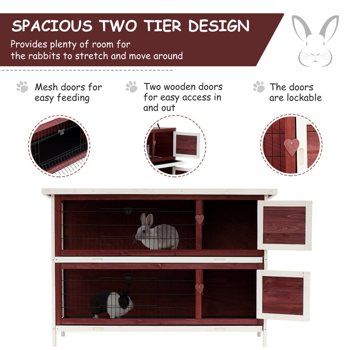 Two-Tier Double Decker Wooden Guinea Pigs Hutches Pet Cage 136.4Lx50Wx93H cm-Brown/White