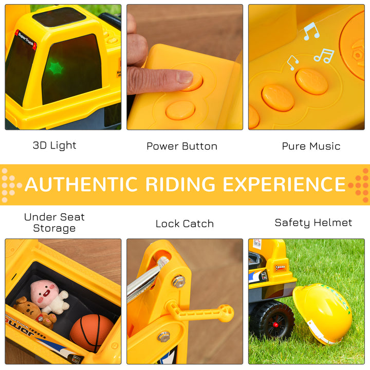 2 in 1 Ride on Excavator Digger No Power Detachable Digging Bucket and Grab Bucket Music Light for 2-3 Years Old