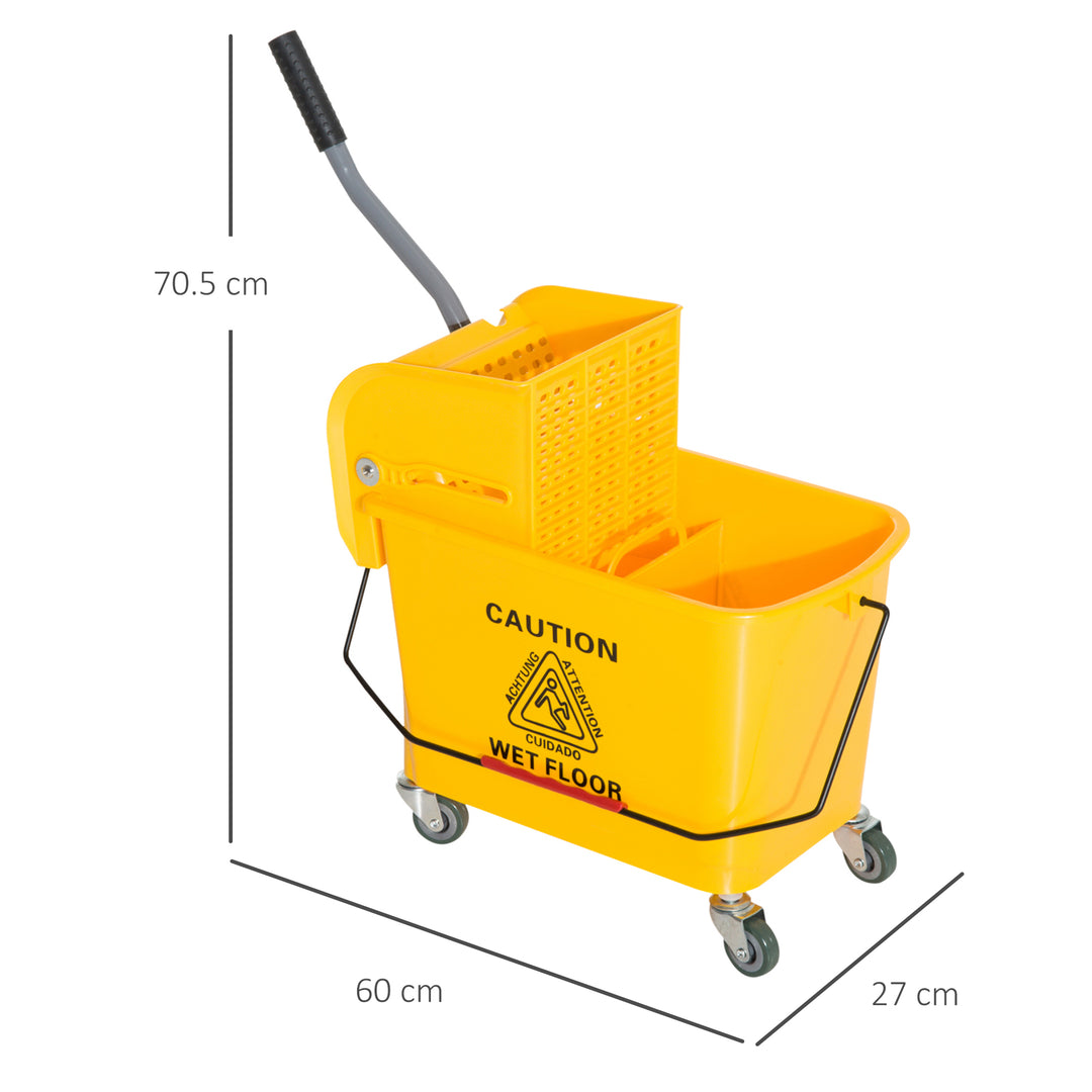 20L Mop Bucket on Wheels, with Water Separation Panel - Yellow