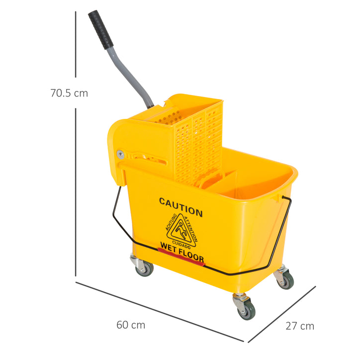 20L Mop Bucket on Wheels, with Water Separation Panel - Yellow