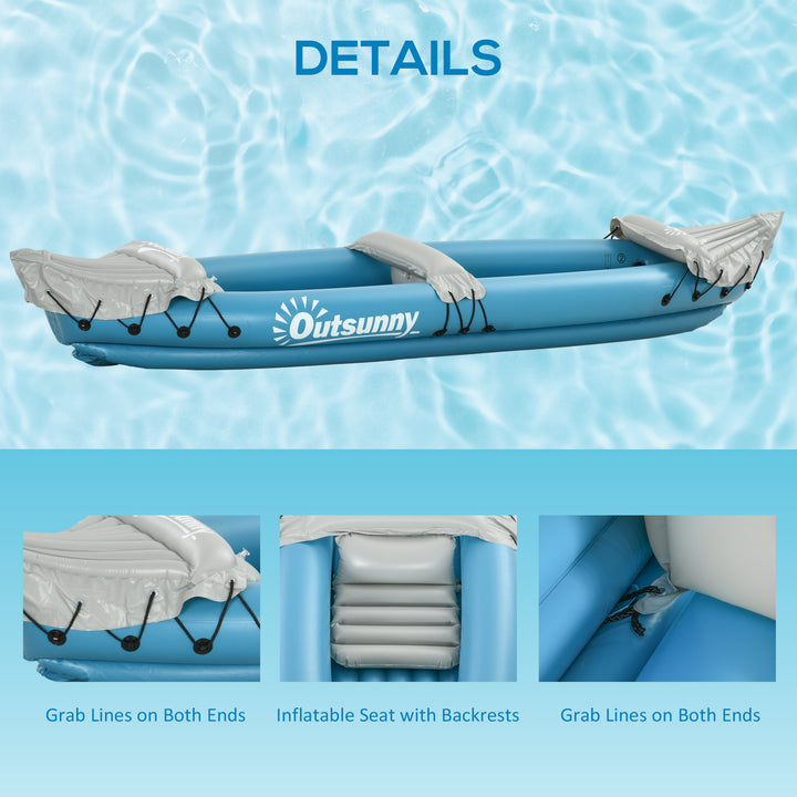 Inflatable Kayak, Two-Person Inflatable Canoe Boat Set with Air Pump, Aluminium Oars, 318 x 80 x 50cm - Blue