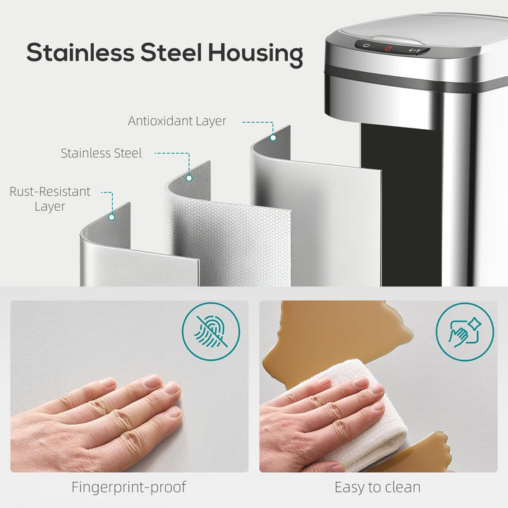 12L Sensor Bin, Automatic Touchless Motion Sensor Kitchen Bin with Fingerprint Resistant Stainless Steel