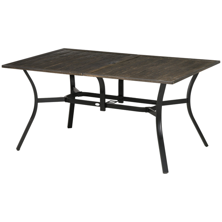 Outsunny Six-Seater Steel Garden Table, with 41mm Parasol Hole - Wood-Effect | Aosom UK