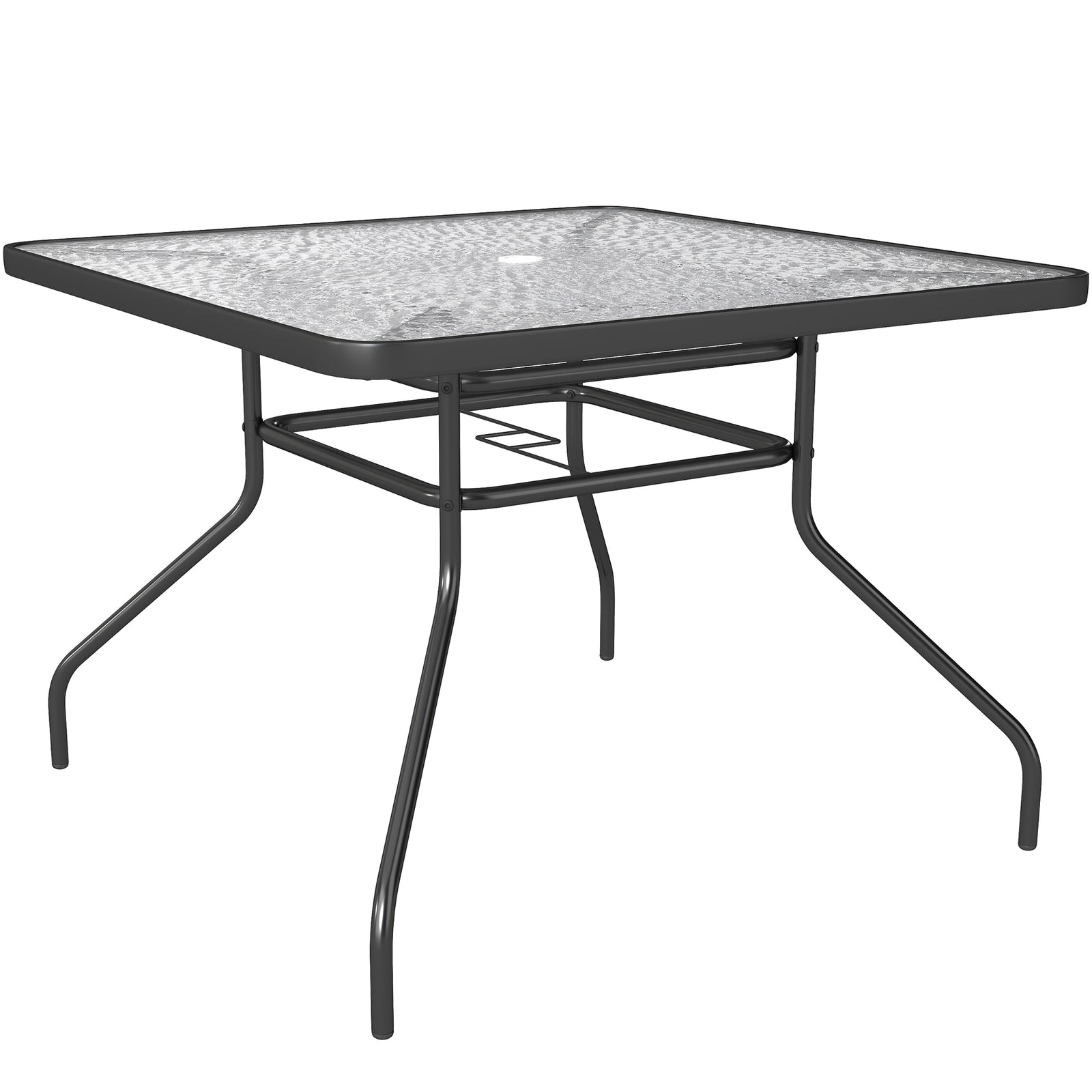 Square Garden Dining Table with Tempered Glass Top & Umbrella Hole, 100 x 100 cm