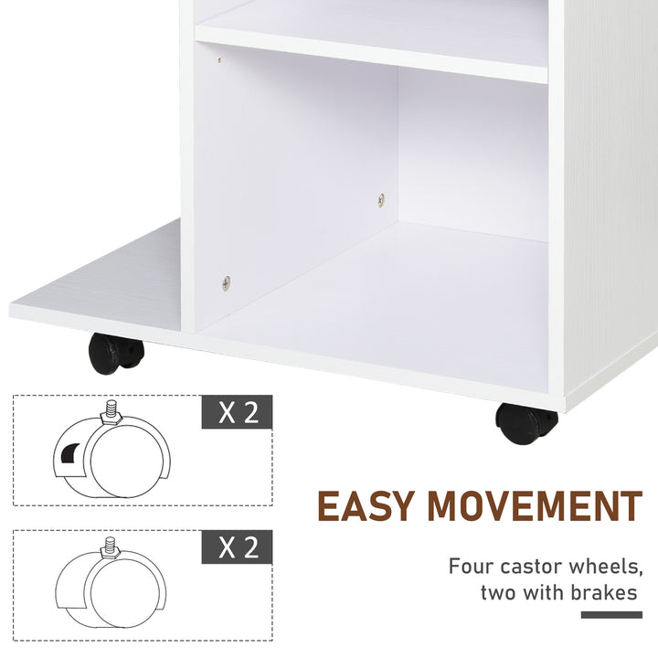 Vinsetto Printer Stand, Mobile, Rolling Cart, Desk Side with CPU Stand, Drawer, Adjustable Shelf, Wheels, White.