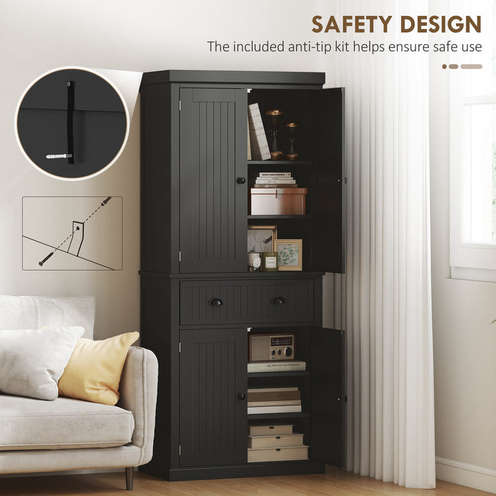 Kitchen Storage Cabinet with Drawer and Adjustable Shelves - Black
