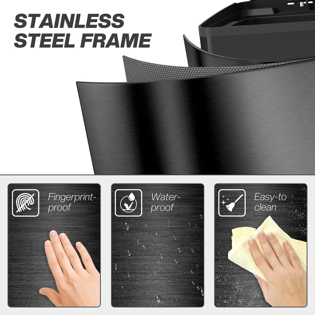 40L Dual Compartment Stainless Steel Bin, with Deodoriser Holders - Glossy Black