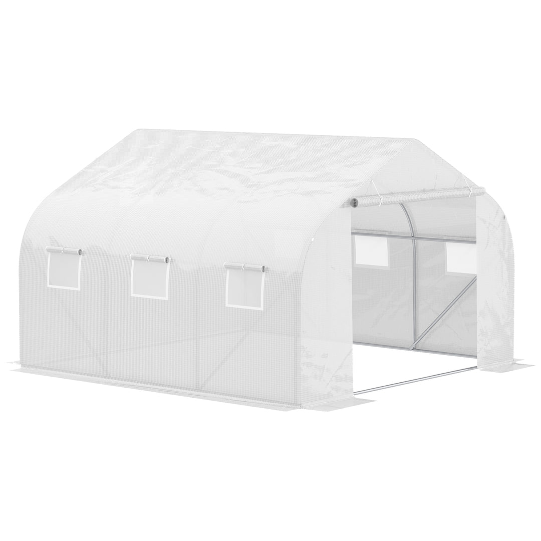 Walk-In Polytunnel Greenhouse Warm House Garden Tunnel Shelter Plant Shed with Door and Windows, Galvanised Steel Frame, 3.5 x 3 x 2m, White