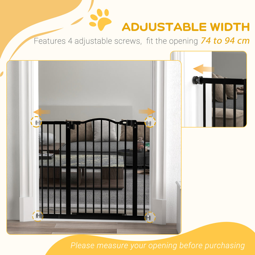 PawHut Metal 74-94cm Adjustable Pet Gate Safety Barrier w/ Auto-Close Door Black | Aosom UK