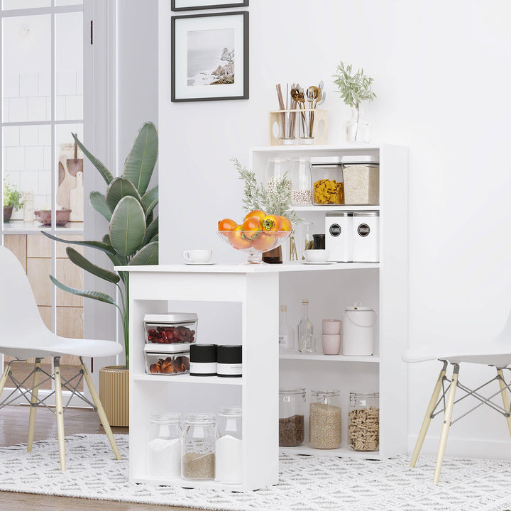 120cm Computer Desk, Wooden PC Laptop Table with 6-Tier Storage Bookshelves, Home Office Working Study Desk, Writing Workstation, White