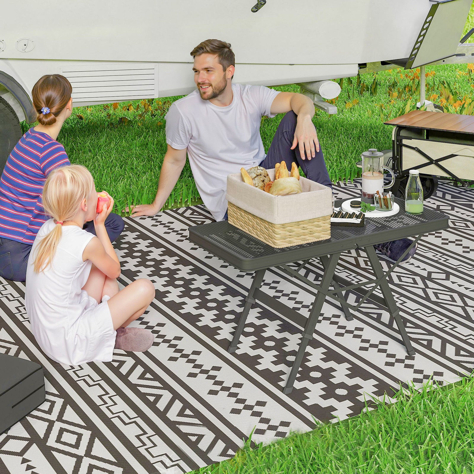 3 ft Folding Camping Table w/ Adjustable Heights, Portable Lightweight Outdoor Folding Picnic Table with Metal Mesh Desktop & Aluminium Legs for Picnic, Garden, Party, Black