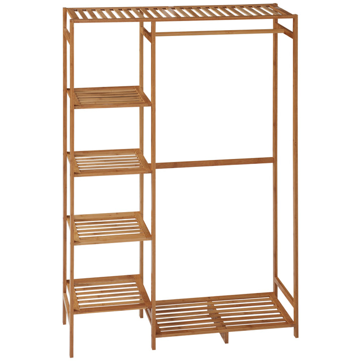 HOMCOM Bamboo Garment Rack: 6-Tier Storage Shelf with Hanging Rail for Bedroom & Living Room | Aosom UK