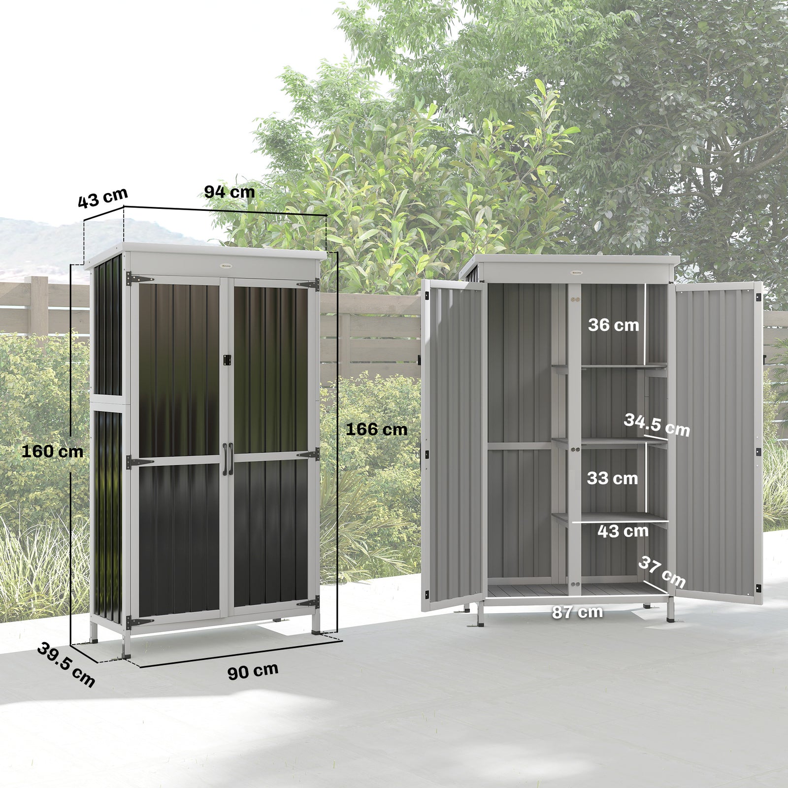 Outdoor Storage Cabinet with Removable Shelves, Garden Tool Shed with 