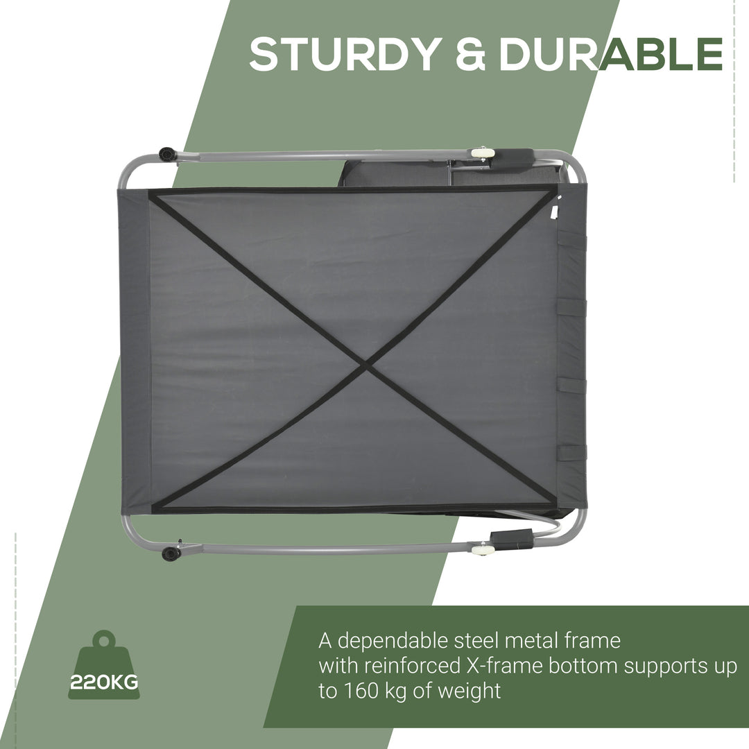 MCL Double Sun Lounger with Adjustable Detachable Canopy, Portable Garden Daybed for 2 with Wheels, Outdoor Sunbed Hammock with 2 Pillows, 220 KG Max. Load, Grey