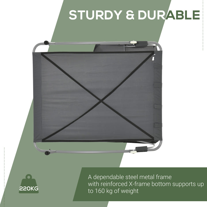 MCL Double Sun Lounger with Adjustable Detachable Canopy, Portable Garden Daybed for 2 with Wheels, Outdoor Sunbed Hammock with 2 Pillows, 220 KG Max. Load, Grey