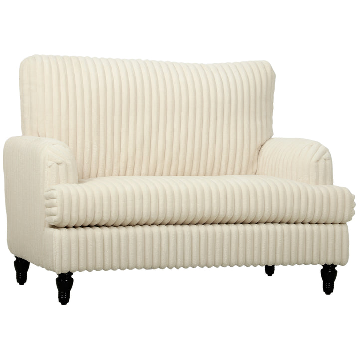 Modern Cuddle Chair, Velvet Single Sofa Armchair with Stripe, Turned Legs and Wide Seat, Upholstered Snuggle Chair for Living Room, Bedroom - Cream