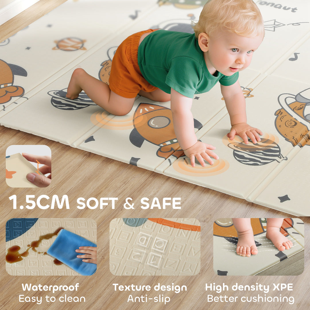 AIYAPLAY Space-Themed Baby Plat Mat Double Sided, Foldable, Water-Resistant for Outdoor/Indoor, 177 x 146 x 1.5cm