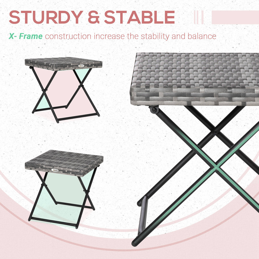 Square PE Wicker Rattan Folding Table,Weather Resistant Wicker Weave Side Table with Steel Frame, Grey