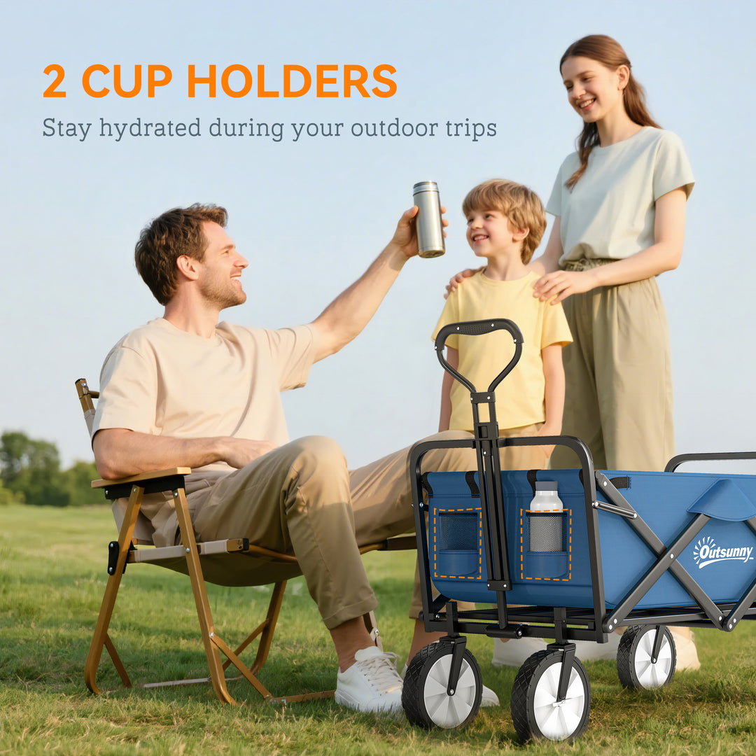 90L Festival Trolley on Wheels, Folding Camping Trolley Cart with Adjustable Handle, Portable for Outdoor, Garden, Shopping, Fishing, Navy Blue