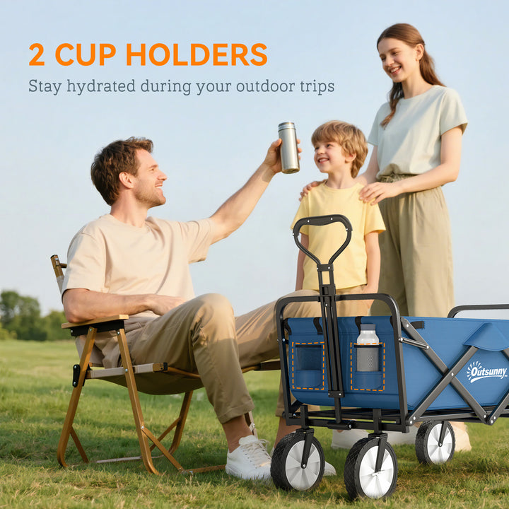 90L Festival Trolley on Wheels, Folding Camping Trolley Cart with Adjustable Handle, Portable for Outdoor, Garden, Shopping, Fishing, Navy Blue
