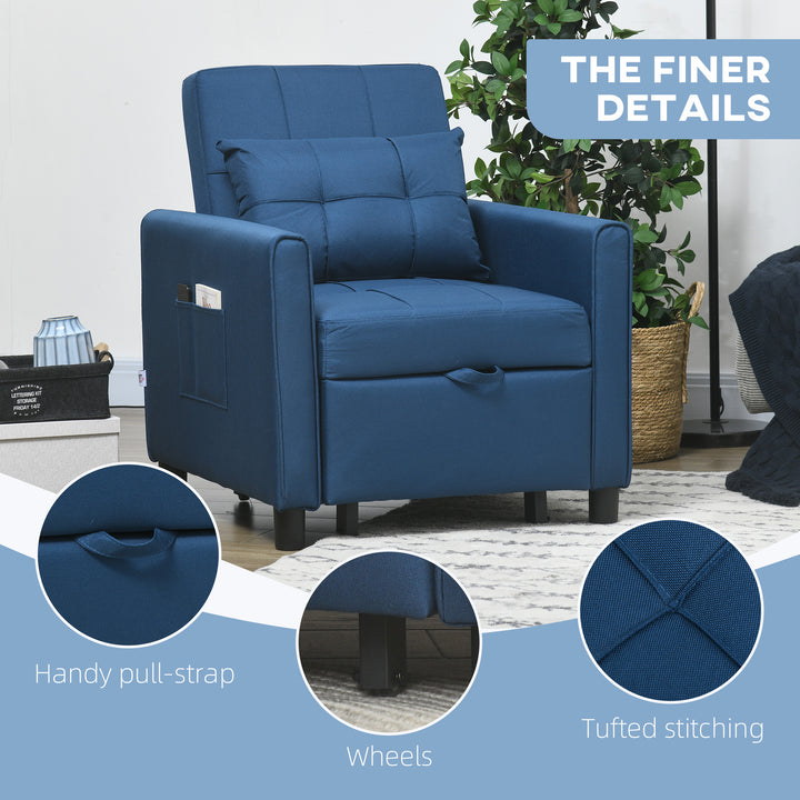 Linen-Look Single Chair Bed - Blue