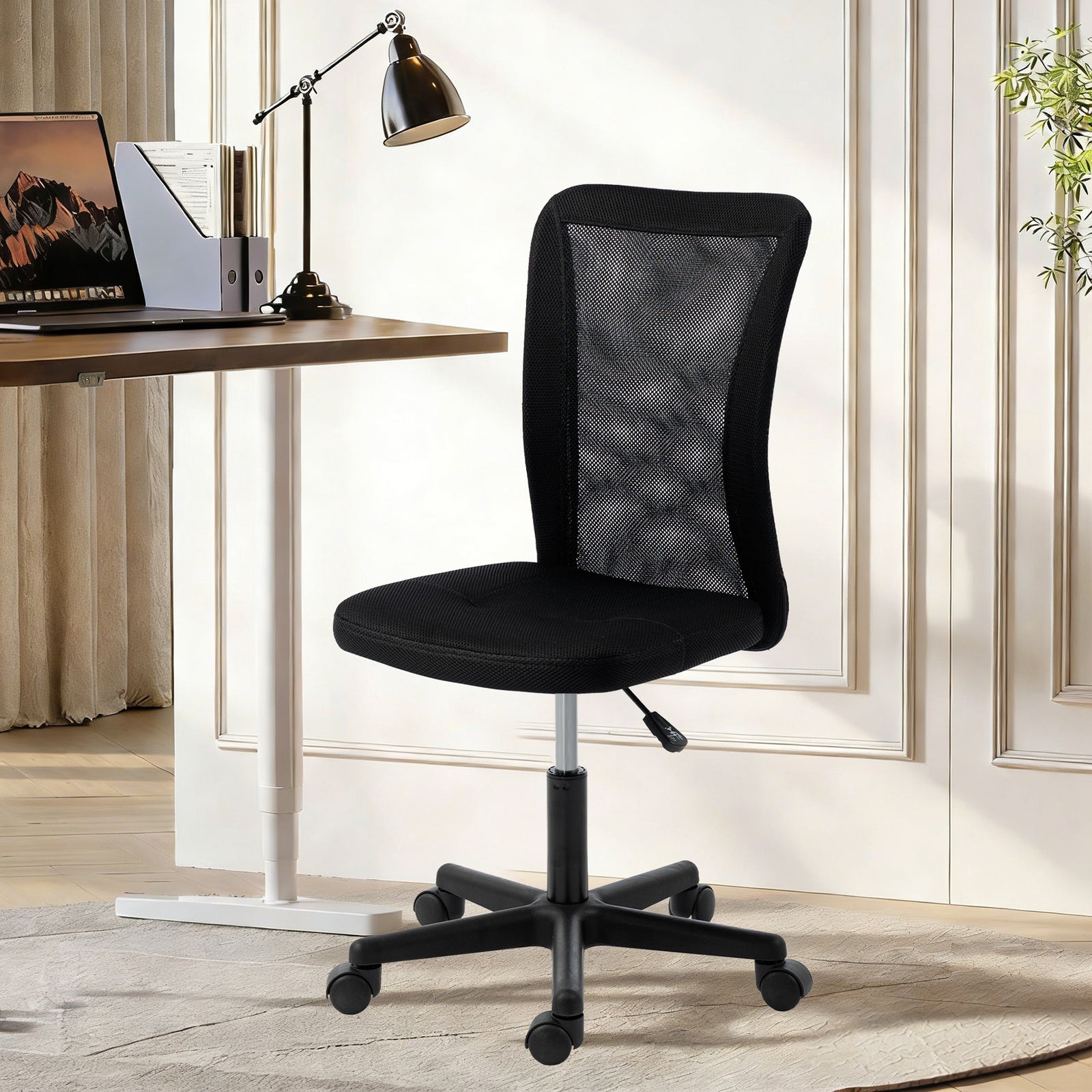 Computer Desk Chair, Armless Mesh Office Chair with Adjustable Height 