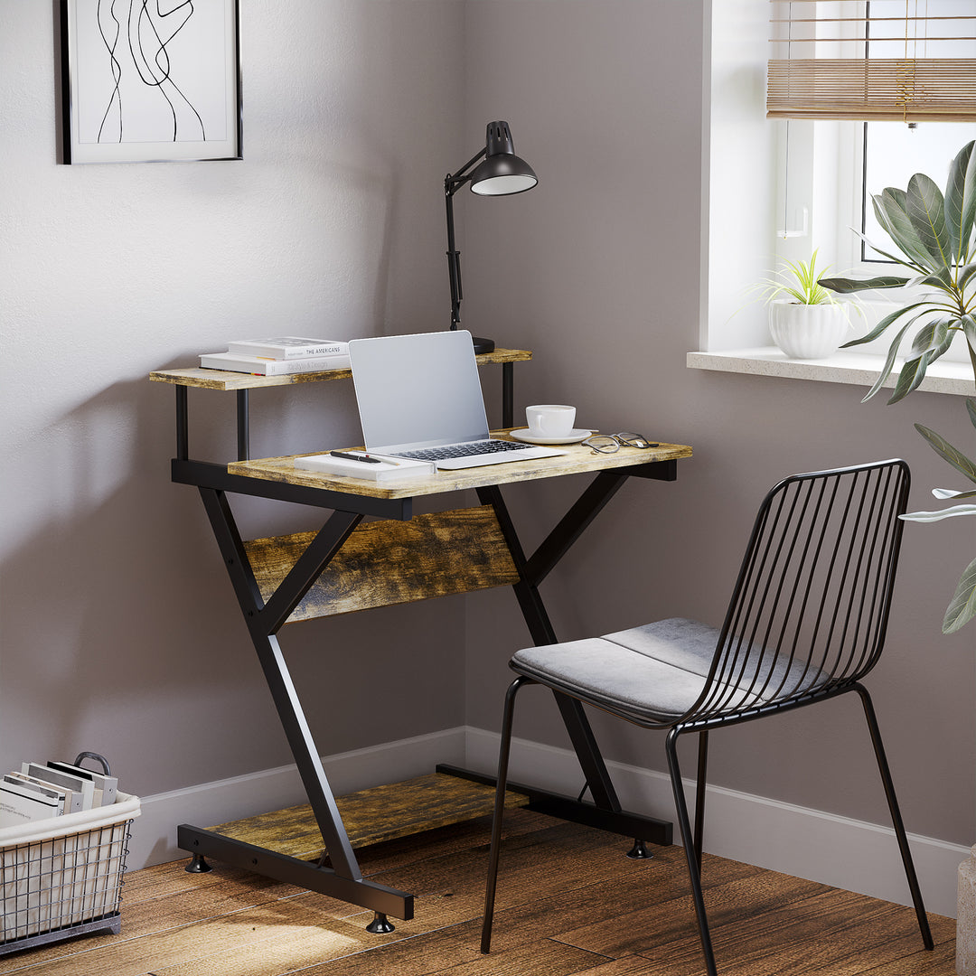 MCL Industrial Computer Desk with Monitor Stand, 70 x 60cm Compact Desk for Small Spaces, Home Office Desk, Rustic Brown