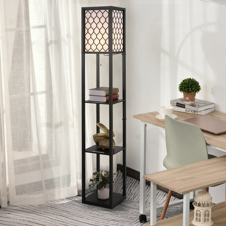 Shelf Floor Lamp Standing Lamp W/4-tier Wooden Open Shelves,26L x 26W x 160Hcm-Black/White