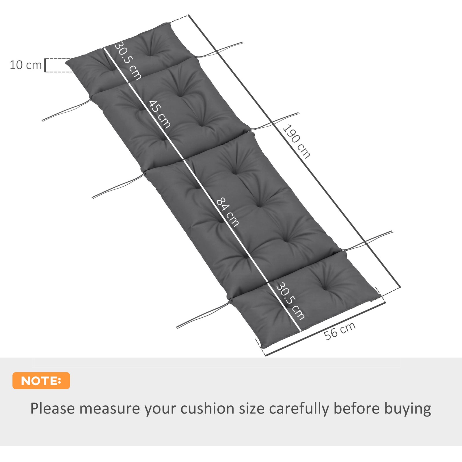 Sun Lounger Cushion Only, 190 x 56 x 10 cm Garden Lounge Chair Cushion