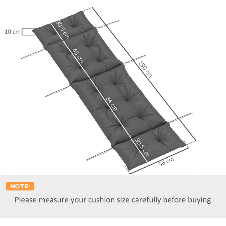 Sun Lounger Cushions Only, 190x56x10cm Garden Lounge Chair Cushions, UPF20+ 220gsm Fabric, Thick Sunbed Replacement Pads with 6 Ties, Dark Grey