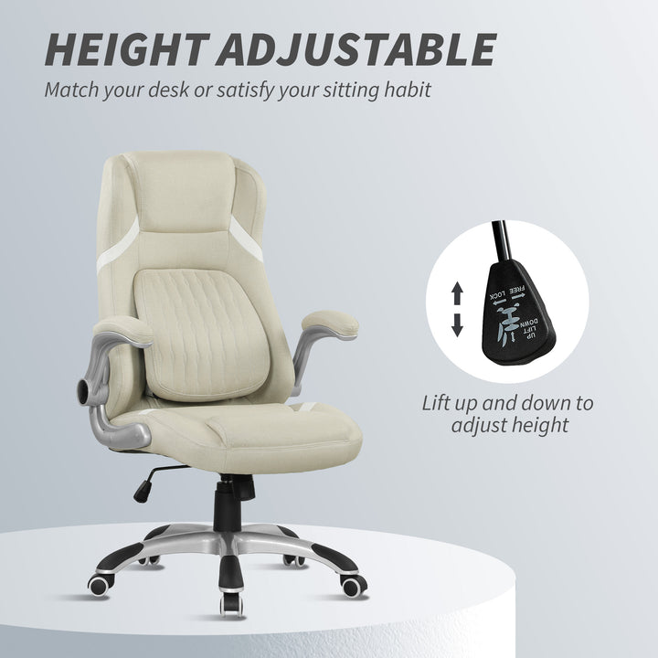 Linen-Look Office Chair, with Adjustable Height and Tension - Beige