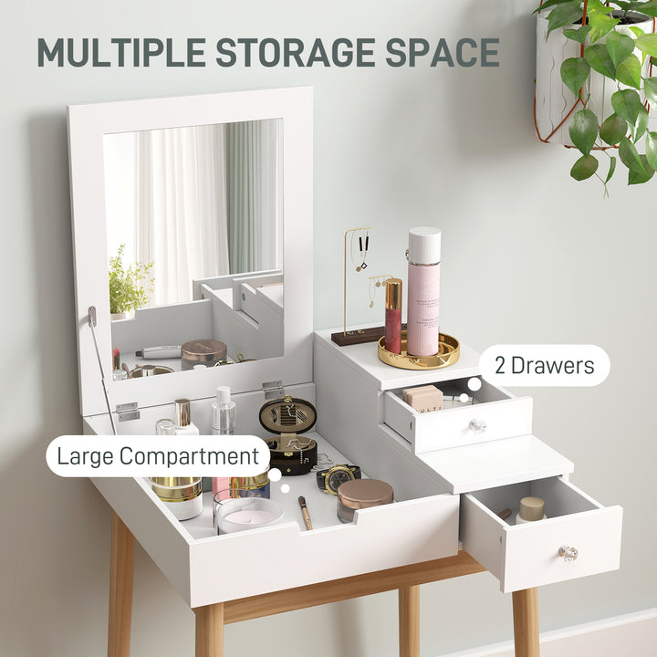 MCL Dressing Table with Flip-up Mirror, Makeup Desk with 2 Drawers and Pine Wood Legs, Vanity Table Writing Desk for Bedroom Living Room, White