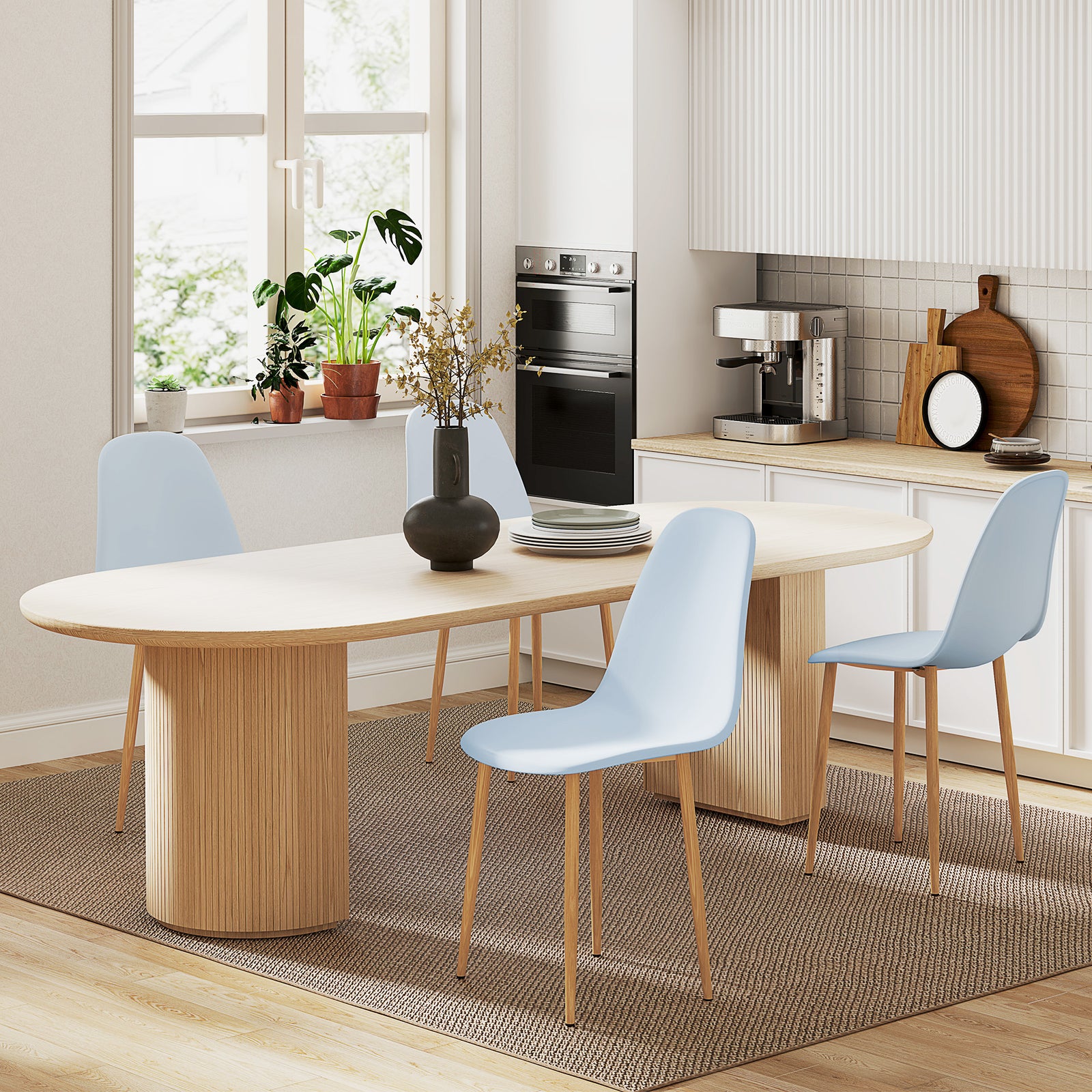Modern Dining Chairs Set of 4, Kitchen Chairs with Backrest and Steel Legs for Dining Room, Living Room, Light Blue