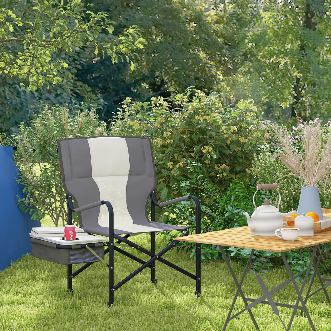 Outsunny Aluminium Director's Chair: Portable Outdoor Chair with Side Table, Cup Holder & Cooler Bag, Grey | Aosom UK