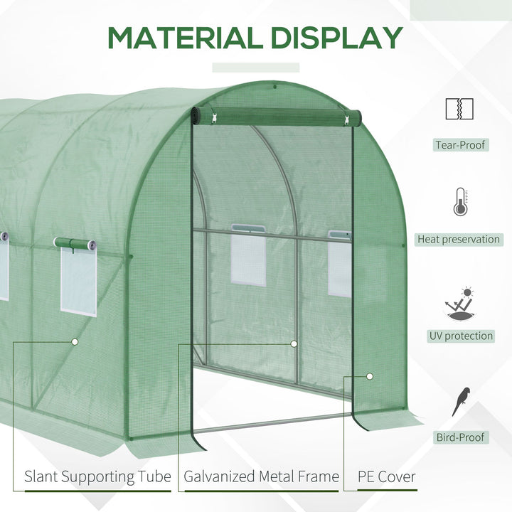 Walk-in Polytunnel Greenhouse, Outdoor Garden Tunnel Greenhouse Tent with Zipped Roll-Up Door and 6 Mesh Windows, 3 x 2M